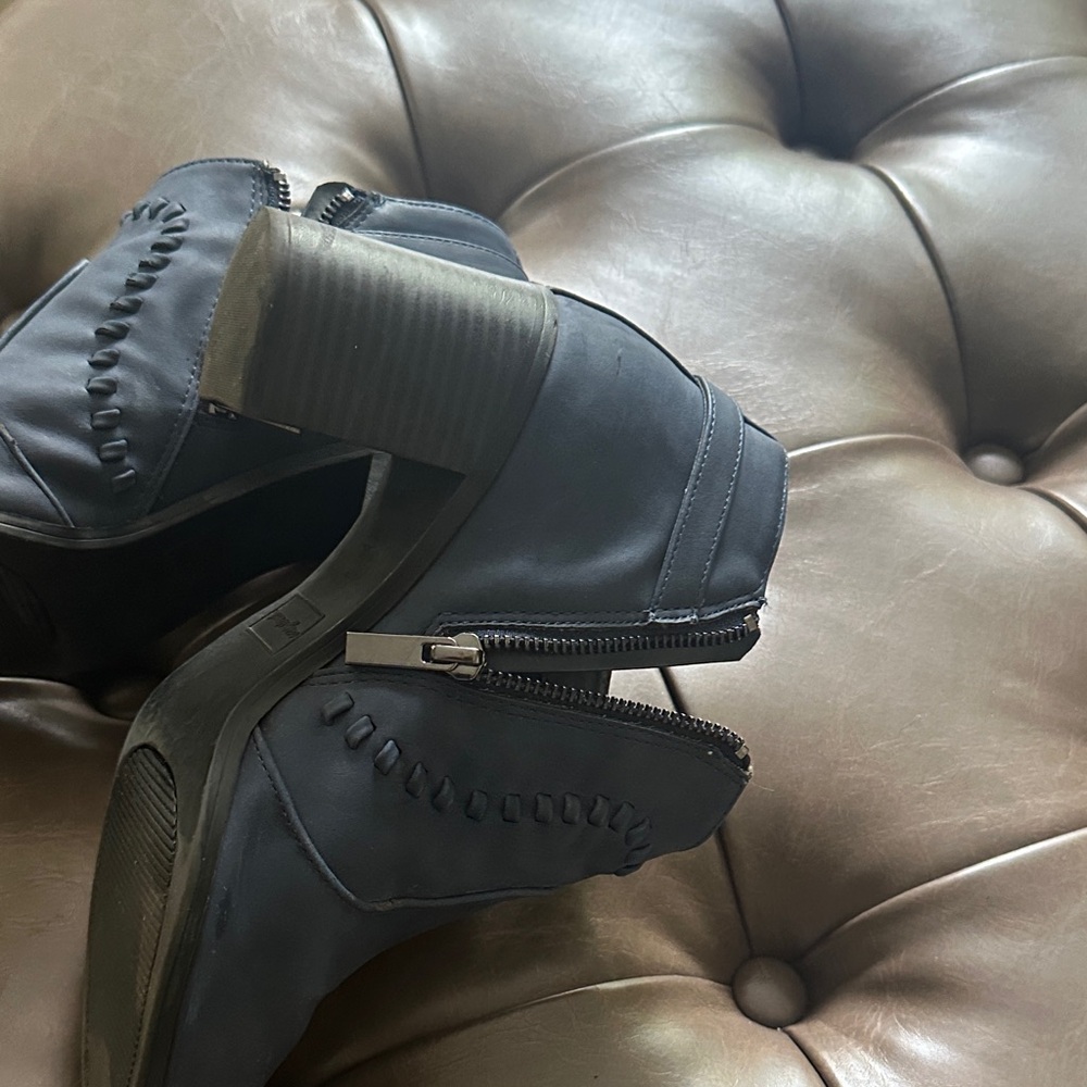 Easy Street Navy Peep-Toe Ankle Booties - Picture 4 of 6